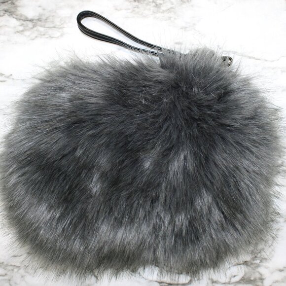 FAUX FUR Wristlet Purse Clutch Handbag Homecoming Prom Fuzzy Accessory Gray - Picture 1 of 9
